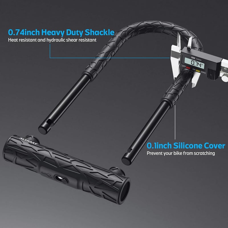 Alshaay Heavy Duty Bike U Lock - Super Strong 12 Ton Shear, 20mm U Shape Lock Anti-Theft Silicone Covered Electric Scooter Lock Keyhole with Sliding Cover 4ft Steel Cable with Mounting Bracket and 3 Keys(L) - Image 2